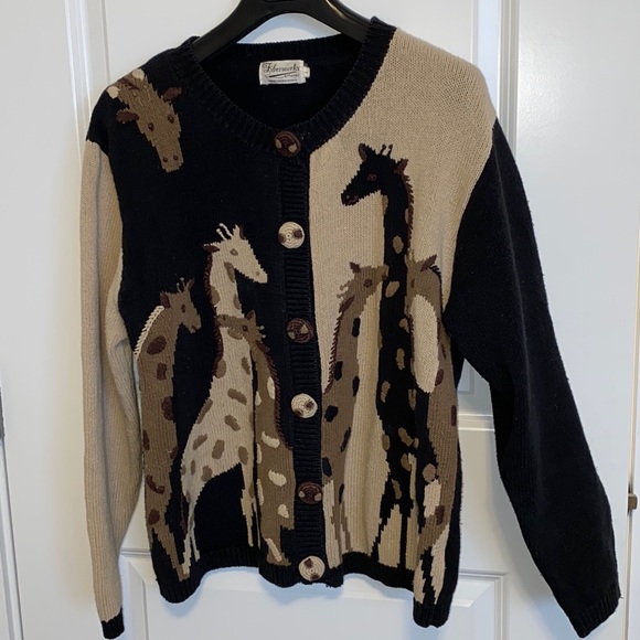 Fiberworks Sweaters - Fiberworks Hand Embroidered Giraffe Cotton Sweater